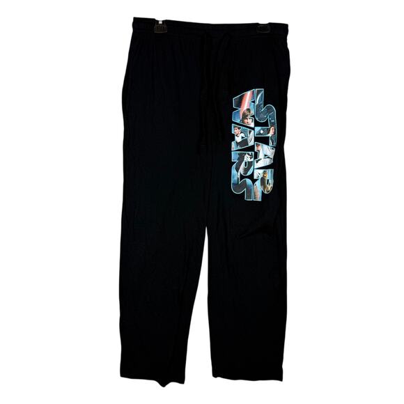 Star Wars Pajama Pants Men's Medium Black Cotton Graphic Flat Front Drawstring - Picture 1 of 10